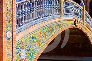 Detail of Tiled Bridge on Plaza de Espana Seville Spain photo