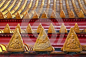 Detail of tiles on the roof of a buddhist temple