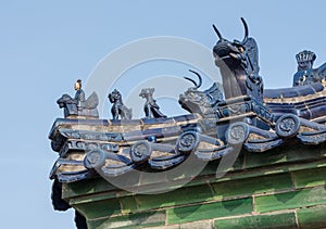 Detail of tiles on Temple of Heaven in Beijing China