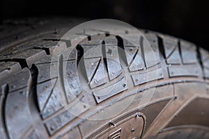 detail view of the tire of a tractor wheel