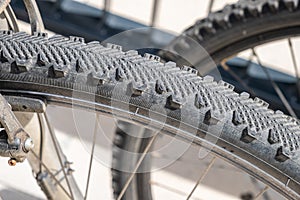 detail of the tires of a bicycle wheel