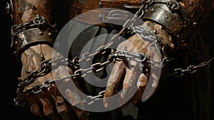 Detail to iron shackles on the hand