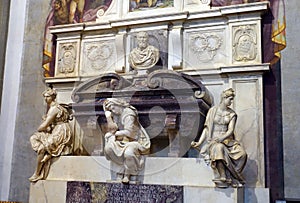 Detail, Tomb of Michelangelo, Basilica of Santa Croce, Florence, Italy