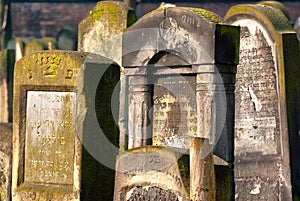 Detail of tomb stones at jewish cemetery of Krakow