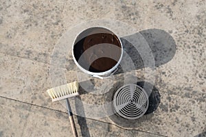 Detail of tools and materials for renovating a flat roof