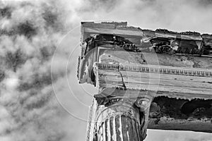 Detail of the top of a repaired column on the Parthenon on the A