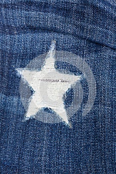 Detail of torn blue denim