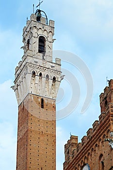 Detail of the Torre del Mangia in Siena, Italy