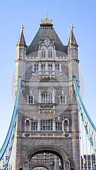 Detail of Tower Bridge of London. It is combined bascule and suspension bridge in London, built between 1886 and 1894. It crosses