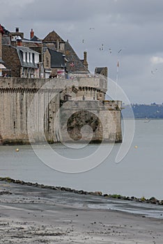 Detail of tower of Mont Saint Michel . France photo