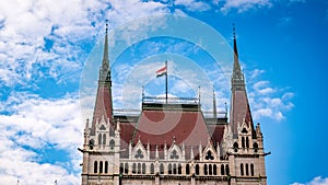 detail of towers of Hungarian Parliament Building, Budapest, Hungary