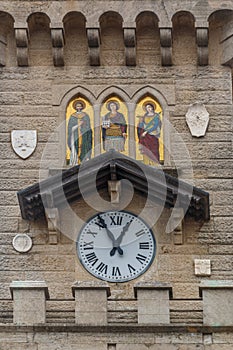 Detail of the town hall in the square Palazzo Pubblico in San Marino