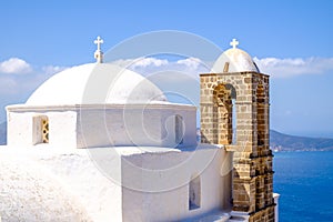 Detail of traditional Greek cycladic church in Plaka village