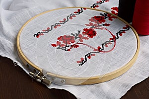 Detail of traditional handmade cross-stitch