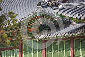 Detail of Traditional Korean Roof, Colourful Decorated Ornament