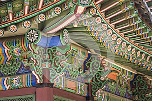 Detail of Traditional Korean Roof, Colourful Decorated Ornament