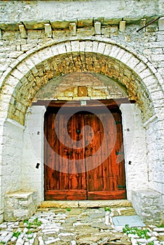 Detail from traditional stone-made building at Vitsa village in Zagoria area