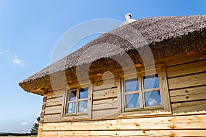 Detail of traditional thatched roof from straw or reed on sunny day