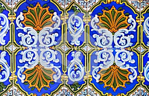 Detail of the traditional tiles from facade of old house. Decorative tiles.