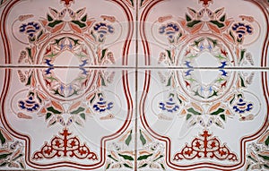 Detail of the traditional tiles from facade of old house. Decorative tiles.Valencian traditional tiles.