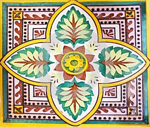 Detail of the traditional tiles from facade of old house. Decorative tiles.Valencian traditional tiles.