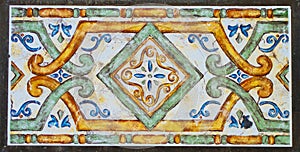 Detail of the traditional tiles from facade of old house. Decorative tiles.Valencian traditional tiles.