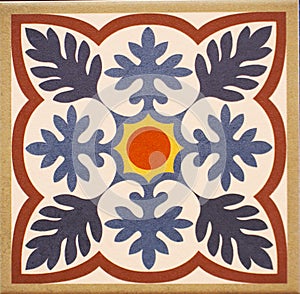 Detail of the traditional tiles from facade of old house. Decorative tiles.Valencian traditional tiles. Floral ornament.