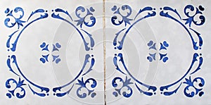 Detail of the traditional tiles from facade of old house. Decorative tiles.Valencian traditional tiles. Floral ornament. Majolica, photo