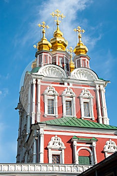 Detail of the Transfiguration of Jesus gate church located over the main entrance of the Novodevichy Convent in Moscow , Russia.
