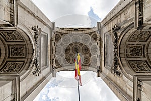 Detail of the triumphal arch in Brussels in the Jubelpark in Belgium from under the arch