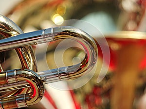 Detail of a trombone in a brass band