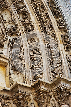 Detail of the tympanum of the medieval church of Notre Dame-Saint Lazare in Avallon, France