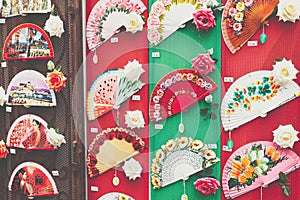 Detail of a typical spanish fan in souvenir shop in Cordoba, And