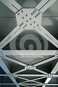 Detail of the underside of a new railway bridge painted in gray. Arad county, Romania, Europe