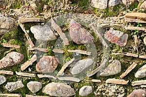 Detail of unusual ancient rock wall design and pattern in Olympia Greece where the first Olympics were held