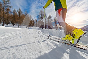 Detail of uphill ski touring