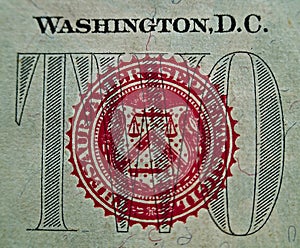 Detail of the US $2.00 Bill 1