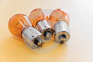 Detail of 12v orange car brake light bulbs