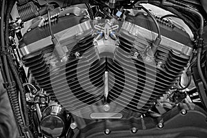 Detail of V-twin engines of motorcycle