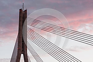 Detail of VanÅ¡u Bridge on the river Daugava, in Riga, Latvia