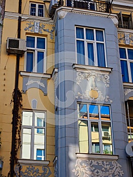 Detail of Varna Building With Reflections in Windows, Bulgaria