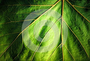 Detail of veins of a green maple leaf