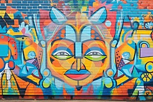 detail of vibrant colored graffiti on brick wall