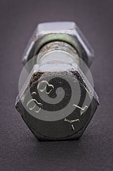 Detail view of bolt and nut. Color photography