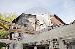 detail view of a burnt-out building