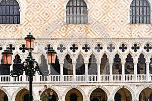 Detail view of the Doge`s Palace, Venice, Italy.