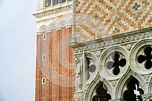 Detail view of the Doge`s Palace, Venice, Italy.
