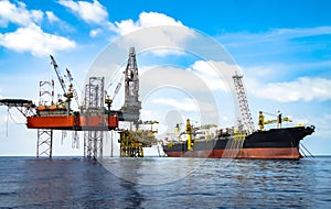 Detail view of drilling rig, platform and FPSO ship