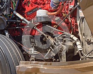 Detail view the engine of a fully-electric class 6 delivery truck