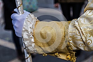 Detail view of a epoque costume at Venetian carnival 6 photo